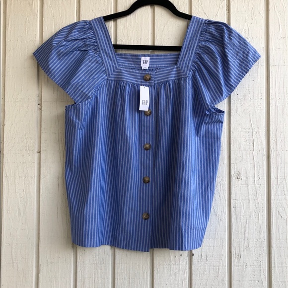 GAP Tops - Gap Blue and White Striped Button Front Blouse